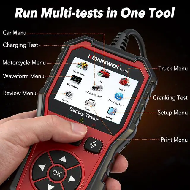 Alt view image 7 of 7 - Car Battery Tester 2.8" TFT, 6V 12V 24V 10-2000CCA Battery Load Tester, QR Cloud Report (No App), Automotive Alternator Tester Charging Cranking System Analyzer for Car Truck Motorcycle Boat, Black