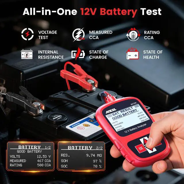 Alt view image 2 of 7 - BST200 Car Battery Tester 12V Battery Load Tester, 100-1100 CCA Automotive Digital Analyzer Tool with Upgraded Reinforced Clamps for Car Truck SUV Motorcycle Boat Marine Vehicles