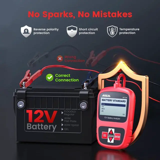 Alt view image 4 of 7 - BST200 Car Battery Tester 12V Battery Load Tester, 100-1100 CCA Automotive Digital Analyzer Tool with Upgraded Reinforced Clamps for Car Truck SUV Motorcycle Boat Marine Vehicles