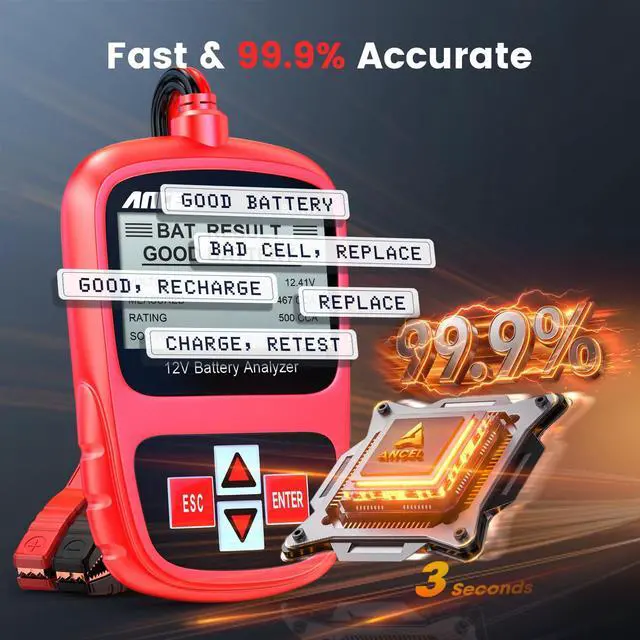 Alt view image 5 of 7 - BST200 Car Battery Tester 12V Battery Load Tester, 100-1100 CCA Automotive Digital Analyzer Tool with Upgraded Reinforced Clamps for Car Truck SUV Motorcycle Boat Marine Vehicles