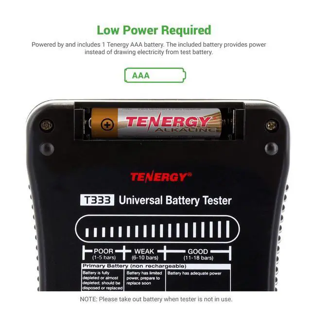 Alt view image 5 of 7 - T-333 Universal Battery Tester, LCD Display, Cell Checker, Multi-Purpose Small Battery Tester, for AA, AAA, C, D, 9V, CR123A, CR2, CRV3, 2CR5k CRP2, and Button Cell Batteries