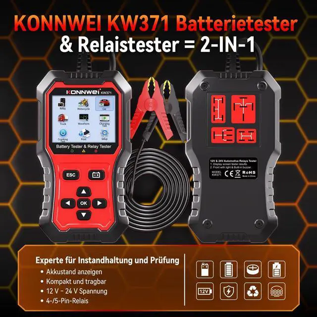 Alt view image 2 of 7 - KW371 6V/12V/24V Battery Tester & 4/5Pin Relay Tester 2 in 1