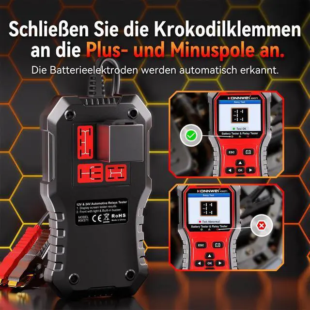 Alt view image 4 of 7 - KW371 6V/12V/24V Battery Tester & 4/5Pin Relay Tester 2 in 1