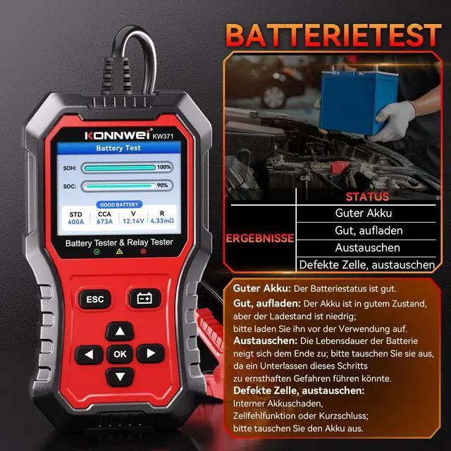 Alt view image 5 of 7 - KW371 6V/12V/24V Battery Tester & 4/5Pin Relay Tester 2 in 1