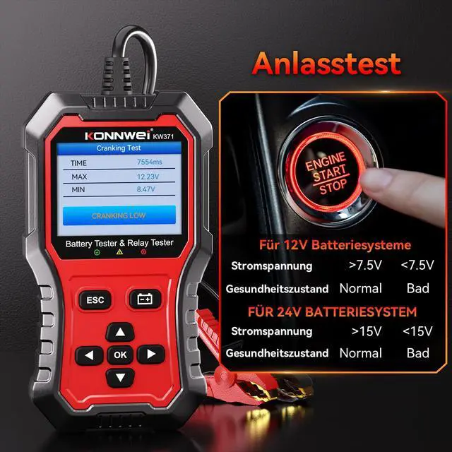 Alt view image 7 of 7 - KW371 6V/12V/24V Battery Tester & 4/5Pin Relay Tester 2 in 1