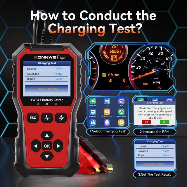 Alt view image 2 of 7 - KW341 6V 12V 24V Battery Tester for Car Truck Motorcycle