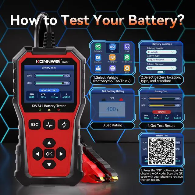 Alt view image 3 of 7 - KW341 6V 12V 24V Battery Tester for Car Truck Motorcycle