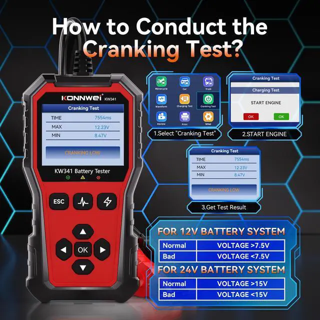 Alt view image 4 of 7 - KW341 6V 12V 24V Battery Tester for Car Truck Motorcycle