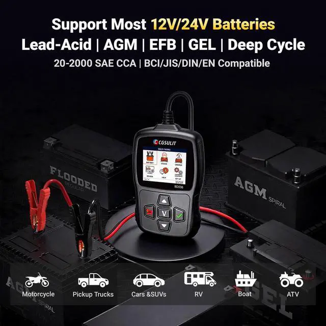 Alt view image 2 of 7 - Car Battery Tester 12V/24V 202000CCA Automotive Battery Load Tester with Cranking & Alternator Test, 10-220Ah Pro Analyzer for Car Motorcycle Heavy Duty Truck SUV RV, Avoid Breakdown & Winter Ready