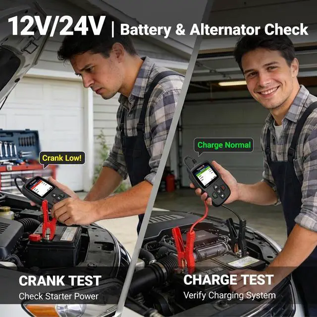 Alt view image 4 of 7 - Car Battery Tester 12V/24V 202000CCA Automotive Battery Load Tester with Cranking & Alternator Test, 10-220Ah Pro Analyzer for Car Motorcycle Heavy Duty Truck SUV RV, Avoid Breakdown & Winter Ready