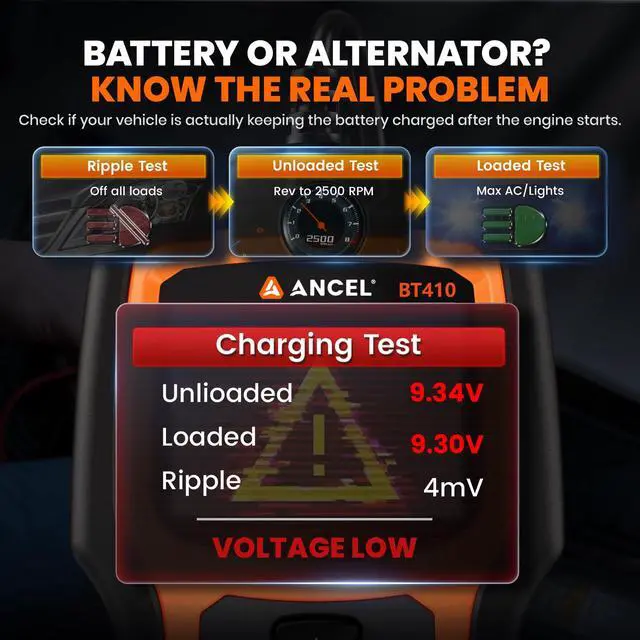 Alt view image 7 of 7 - BT410 12V 24V Car Battery Tester for Lead-Acid & Lithium Batteries, 100-2000 CCA Automotive Battery Load Tester Health Cranking Charging System Alternator Test for Motorcycle Car Truck RV Boat