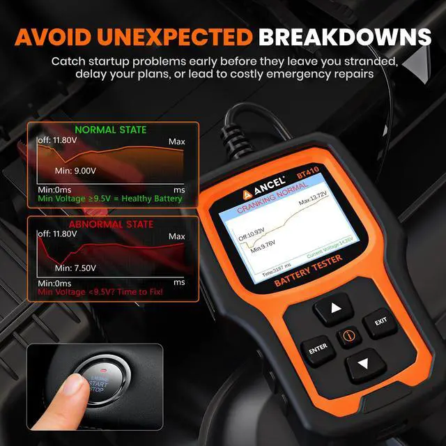 Alt view image 6 of 7 - BT410 12V 24V Car Battery Tester for Lead-Acid & Lithium Batteries, 100-2000 CCA Automotive Battery Load Tester Health Cranking Charging System Alternator Test for Motorcycle Car Truck RV Boat