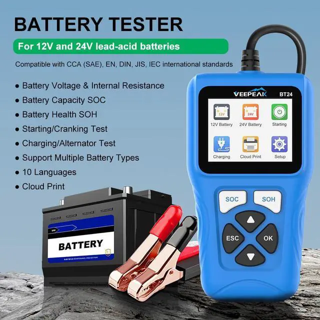 Alt view image 2 of 7 - 12V 24V Car Battery Tester, 100-2000 CCA Auto Load Analyzer