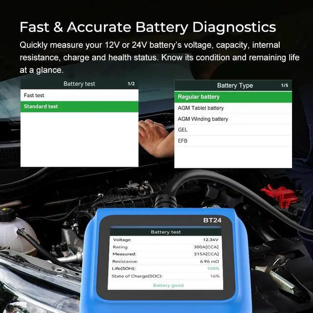Alt view image 3 of 7 - 12V 24V Car Battery Tester, 100-2000 CCA Auto Load Analyzer