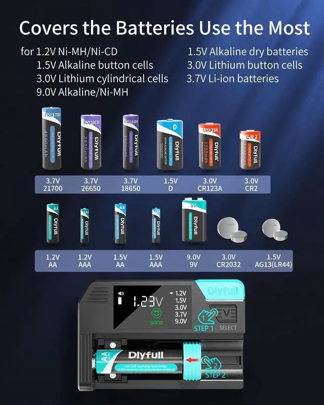 Alt view image 2 of 7 - Magnetic Battery Tester for AA AAA C D 9V, Buttons, Ni-MH, Alk, Li-ion