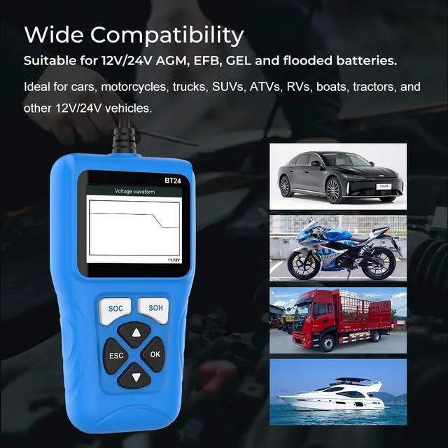 Alt view image 7 of 7 - 12V 24V Car Battery Tester, 100-2000 CCA Auto Load Analyzer