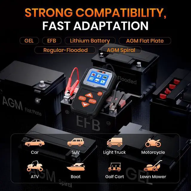 Alt view image 6 of 7 - BA301 6V 12V Car Battery Tester, 100-2000 CCA Automotive Load Tester Alternator Tester Auto Digital Battery Analyzer Cranking and Charging System Test Tool for Motorcycle Car Boat Truck SUV ATV