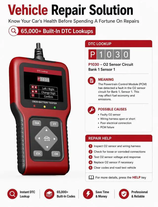 Alt view image 3 of 7 - TesGo 2 in 1 OBD2 Scanner and Battery Tester, Car Diagnostic Tool for Check Engine Light, Carbon Buildup Test, I/M Readiness, DTC Lookup, Vehicle Info, Cranking Test, Vehicles 1996+