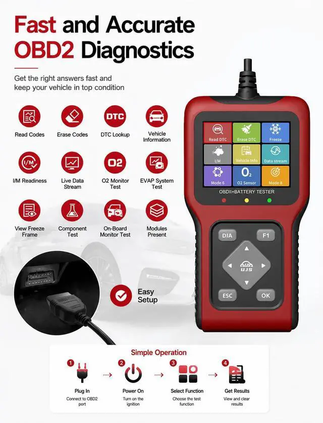 Alt view image 4 of 7 - TesGo 2 in 1 OBD2 Scanner and Battery Tester, Car Diagnostic Tool for Check Engine Light, Carbon Buildup Test, I/M Readiness, DTC Lookup, Vehicle Info, Cranking Test, Vehicles 1996+