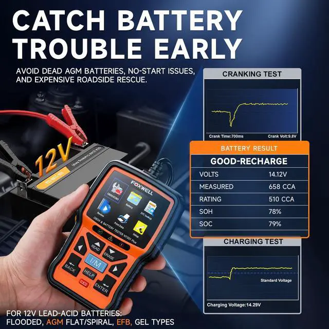 Alt view image 4 of 7 - NT301 Plus 2-in-1 OBD2 Scanner & 12V Car Battery Tester