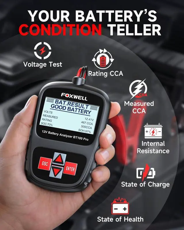 Alt view image 3 of 7 - BT100 PRO Car Battery Tester, 12V, 100-1100 CCA Load Tester