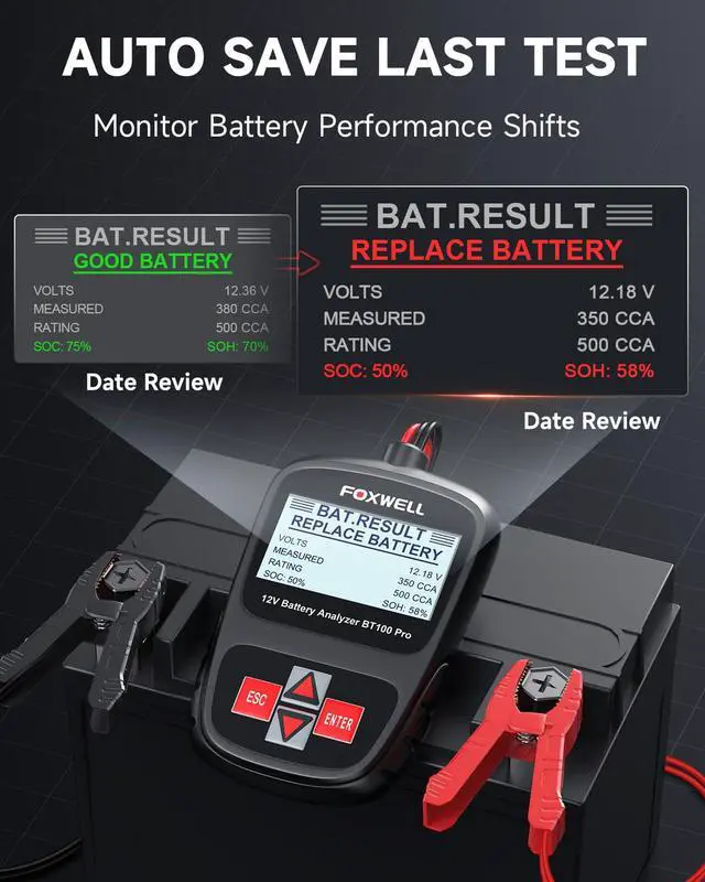 Alt view image 5 of 7 - BT100 PRO Car Battery Tester, 12V, 100-1100 CCA Load Tester