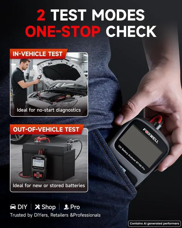 Alt view image 6 of 7 - BT100 PRO Car Battery Tester, 12V, 100-1100 CCA Load Tester