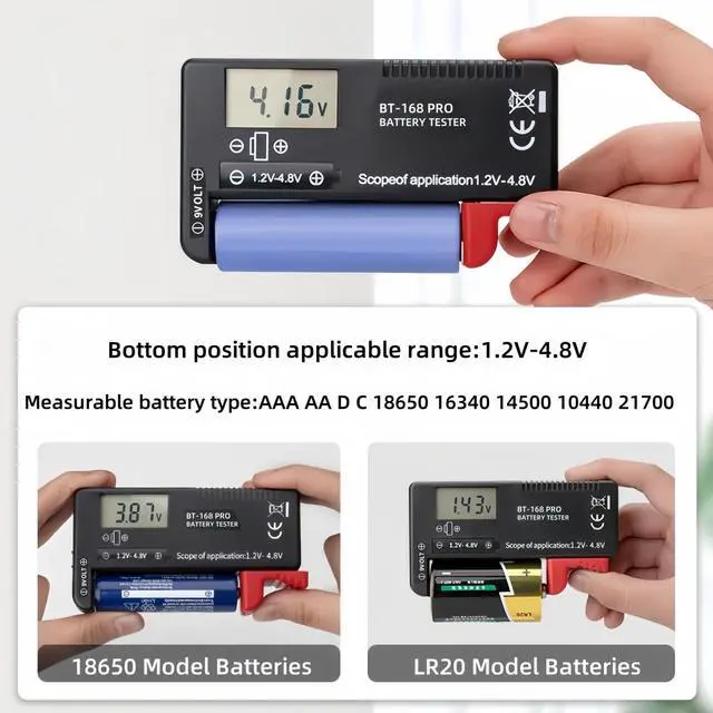 Alt view image 6 of 6 - Battery Tester, Universal Battery Checker Small Battery Testers for 26650 18650 AAA AA C D 9V 1.5V Button Cell Household Batteries