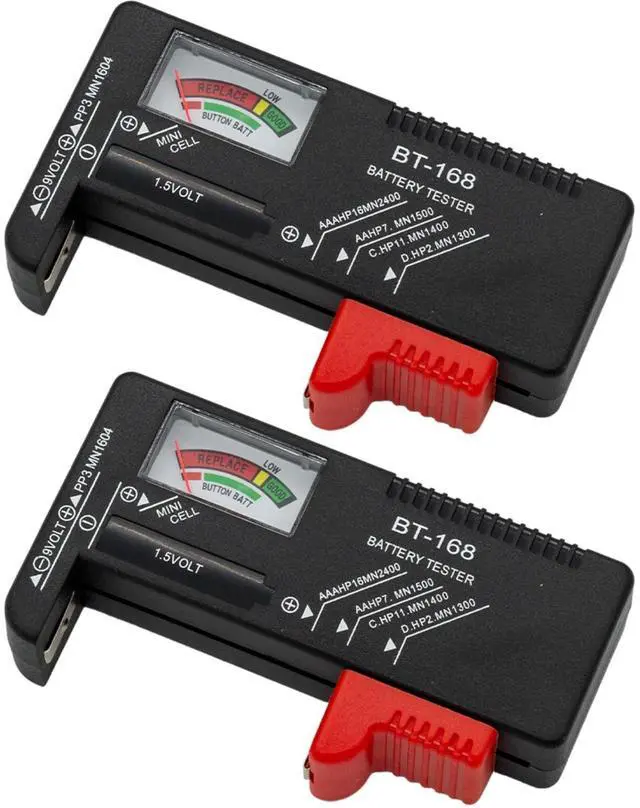 Main image of 2PCS BT-168 Universal Battery Tester Checker Instant Power Detection for AA AAA C D 9V 1.5V Button Cell Batteries Compact No Battery Required Design
