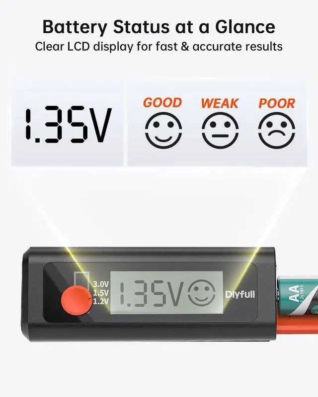 Alt view image 3 of 7 - Digital Battery Tester with Magnetic End & LCD Display, Small Battery Checker Tester for AAA AA C D 9V CR123A 1.5V/3V Button Cell Household Batteries