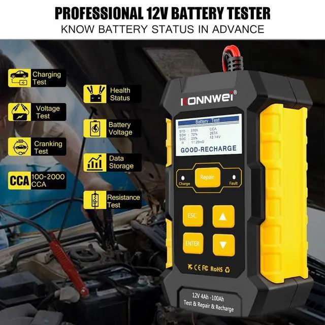 Alt view image 3 of 7 - 3 in 1 Car Battery Charger, KW510 Battery Tester 12V 5-Amp Fully Automatic Smart Charger Automotive Pulse Repair Maintainer, Trickle Charger Battery Desulfator w/Temp Compensation