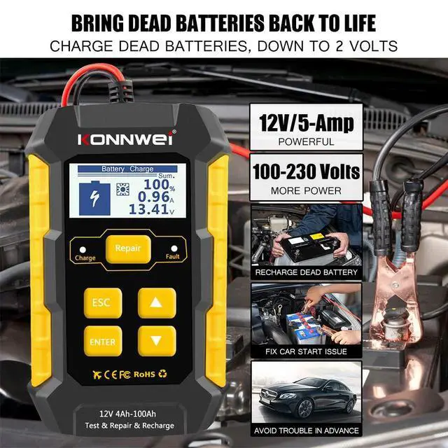 Alt view image 4 of 7 - 3 in 1 Car Battery Charger, KW510 Battery Tester 12V 5-Amp Fully Automatic Smart Charger Automotive Pulse Repair Maintainer, Trickle Charger Battery Desulfator w/Temp Compensation
