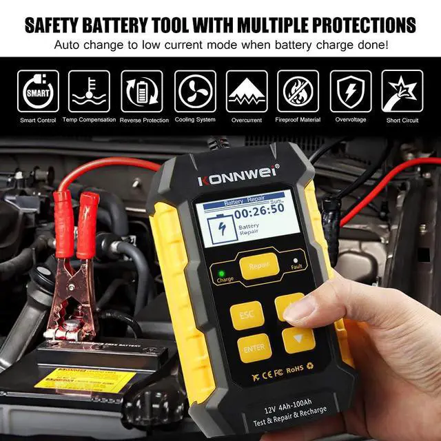 Alt view image 6 of 7 - 3 in 1 Car Battery Charger, KW510 Battery Tester 12V 5-Amp Fully Automatic Smart Charger Automotive Pulse Repair Maintainer, Trickle Charger Battery Desulfator w/Temp Compensation