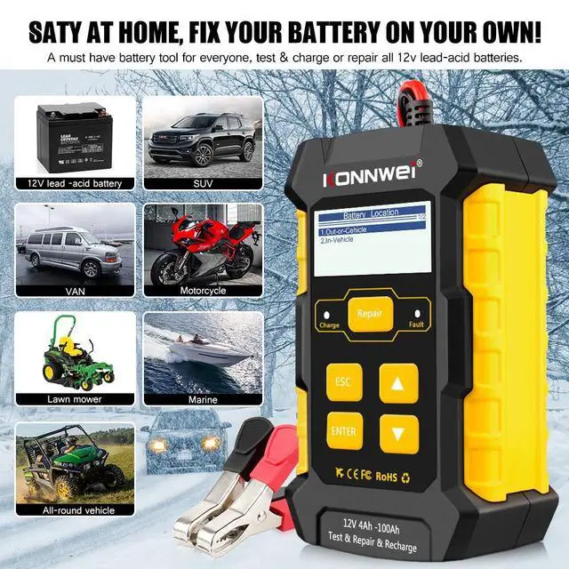 Alt view image 7 of 7 - 3 in 1 Car Battery Charger, KW510 Battery Tester 12V 5-Amp Fully Automatic Smart Charger Automotive Pulse Repair Maintainer, Trickle Charger Battery Desulfator w/Temp Compensation