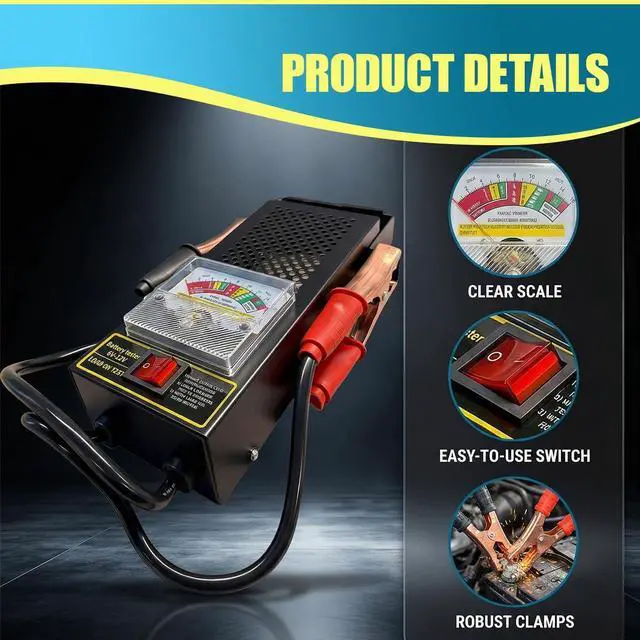 Alt view image 3 of 6 - Car Battery Load Tester, 6V 50AMP/12V 100AMP Alternator Voltage Tester with Alligator Clips, Automotive Battery Health Checker Diagnostic Tool for Cars/RVs/Motorcycles/ATVs/Boats (Black)