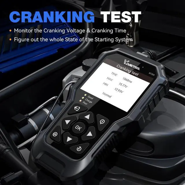 Alt view image 5 of 7 - Car Battery Tester 12V 6V BT300, 5-3000 CCA Load Tester Starter Alternator Tester Automotive Charging Cranking System Tester for Motorcycle Car Truck SUV ATV Boat