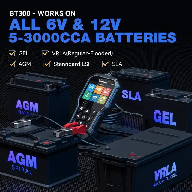 Alt view image 3 of 7 - Car Battery Tester 12V 6V BT300, 5-3000 CCA Load Tester Starter Alternator Tester Automotive Charging Cranking System Tester for Motorcycle Car Truck SUV ATV Boat