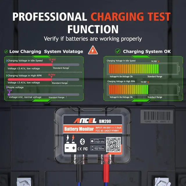 Alt view image 2 of 7 - BM200-US Car Battery Tester 12V Automotive Battery Monitor Bluetooth