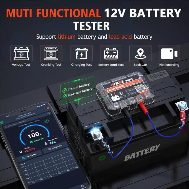 Alt view image 3 of 7 - BM200-US Car Battery Tester 12V Automotive Battery Monitor Bluetooth