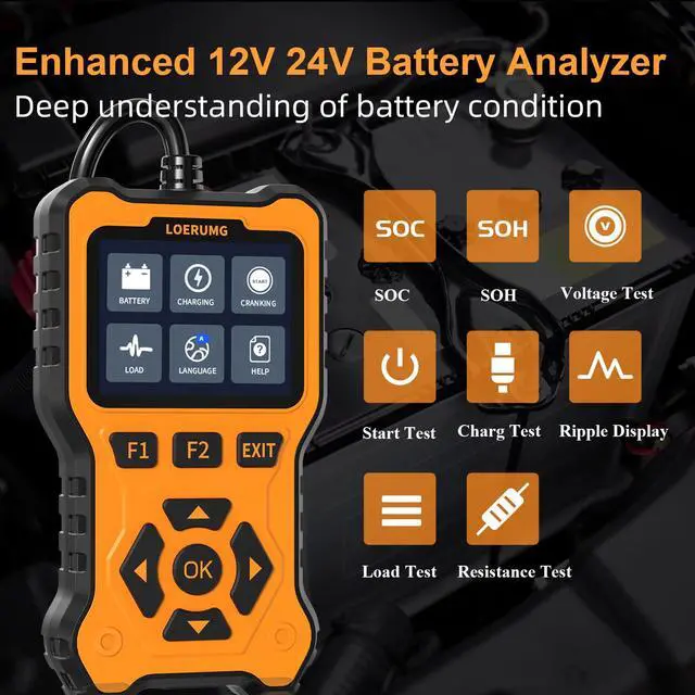 Alt view image 2 of 7 - Car Battery Tester 12V 24V Load Tester,100-2000CCA Automotive Alternator Tester Battery Analyzer Digital Charg System Scan Tool Crank System Tester for Truck Marine Motorcycle SUV Boat.