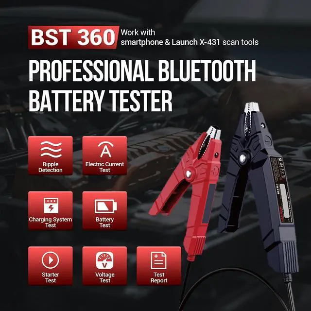 Alt view image 2 of 7 - Battery Tester, BST 360 Bluetooth Battery Test Clip, 12V Car Battery Tester with Charging System/Cranking Test, Auto Battery Analyzer for Cars/Trucks/RVs/Motorcycles/Boats