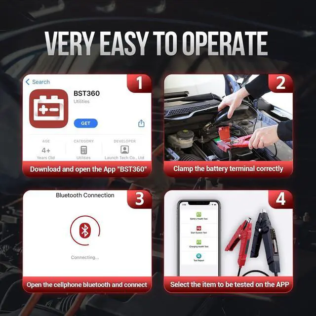 Alt view image 6 of 7 - Battery Tester, BST 360 Bluetooth Battery Test Clip, 12V Car Battery Tester with Charging System/Cranking Test, Auto Battery Analyzer for Cars/Trucks/RVs/Motorcycles/Boats
