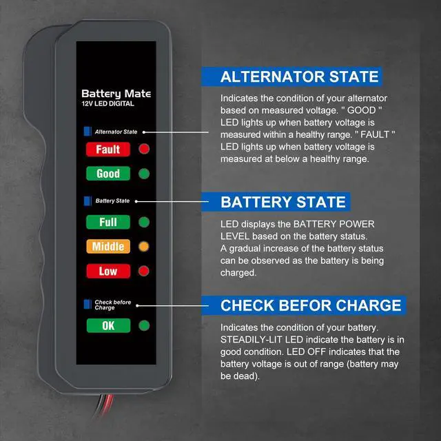 Alt view image 6 of 7 - 12V Car Battery Tester and Alternator Tester, Automotive Load Tester Indicator, 12 Volt Auto Check for Automobile