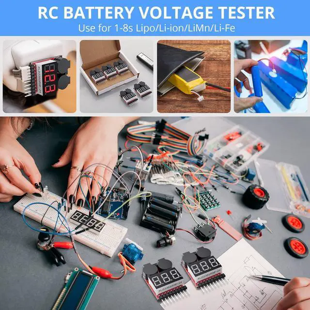 Alt view image 2 of 7 - 5PCS 2in1 1-8s Lipo Battery Voltage Tester,RC Low Voltage Buzzer Alarm,Battery Monitor Checker Tester for 1-8s Lipo/Li-ion/LiMn/Li-Fe