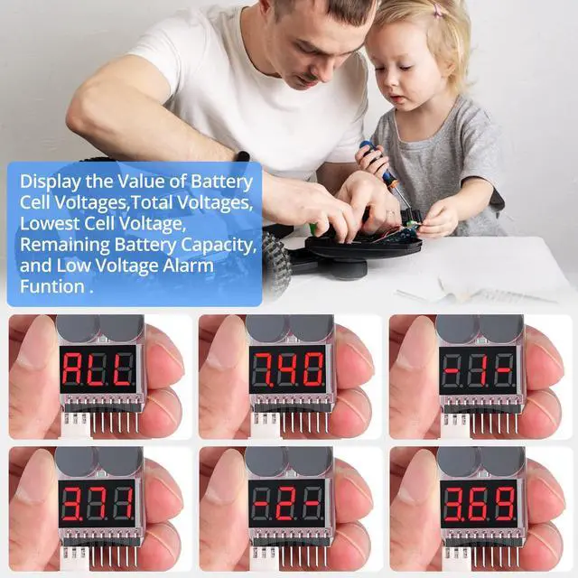 Alt view image 3 of 7 - 5PCS 2in1 1-8s Lipo Battery Voltage Tester,RC Low Voltage Buzzer Alarm,Battery Monitor Checker Tester for 1-8s Lipo/Li-ion/LiMn/Li-Fe