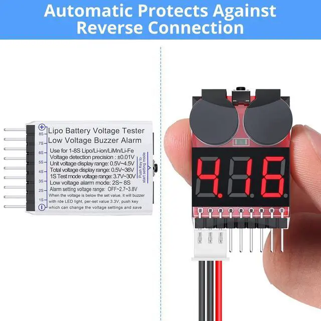 Alt view image 5 of 7 - 5PCS 2in1 1-8s Lipo Battery Voltage Tester,RC Low Voltage Buzzer Alarm,Battery Monitor Checker Tester for 1-8s Lipo/Li-ion/LiMn/Li-Fe