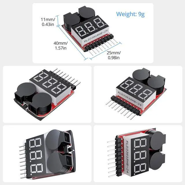 Alt view image 6 of 7 - 5PCS 2in1 1-8s Lipo Battery Voltage Tester,RC Low Voltage Buzzer Alarm,Battery Monitor Checker Tester for 1-8s Lipo/Li-ion/LiMn/Li-Fe