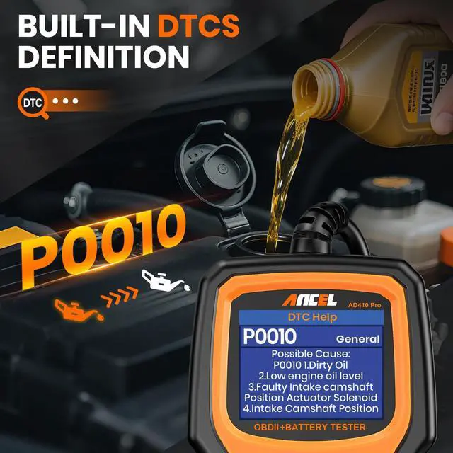 Alt view image 6 of 7 - AD410 PRO OBD2 Scanner and Battery Tester, 2-in-1 Car Diagnostic Tool, Check Engine Light, EVAP Test, Live Data, 12V Battery Analyzer with Cranking & Charging System Test for Car Motorcycle