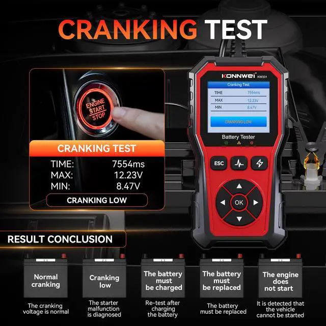 Alt view image 3 of 7 - KW331 6V 12V 24V Car Battery Tester with Cloud Report