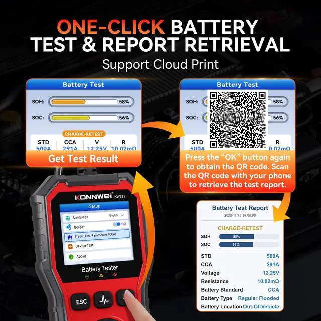 Alt view image 7 of 7 - KW331 6V 12V 24V Car Battery Tester with Cloud Report